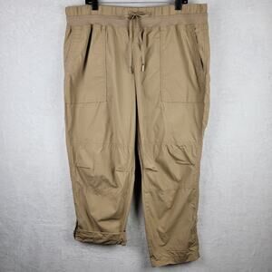 XL Utility Khaki Pants Roll Tab Outdoors Pull On Elastic Drawstring Pockets Boho